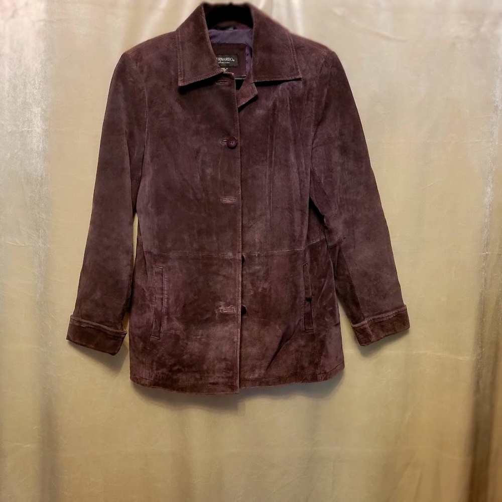 Bernardo Purple Leather Suede Button Down Car Coat/Jacket - Sz. Petite Small